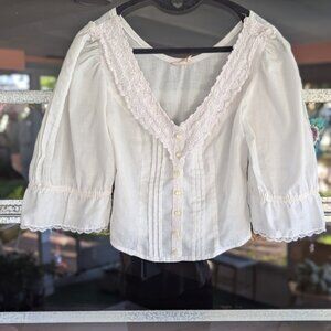 Vintage 70s Gunne Sax Blouse XS? Gunnies By Jessica Off White Bohemian Prairie